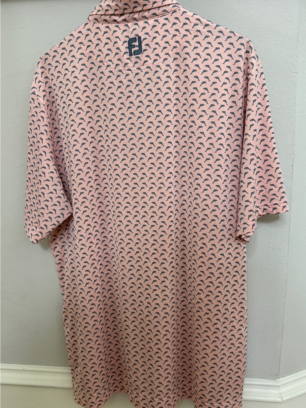 FootJoy Peach-Pink Mini Print of Dolphins Polo Shirt - Picture 3 of 5